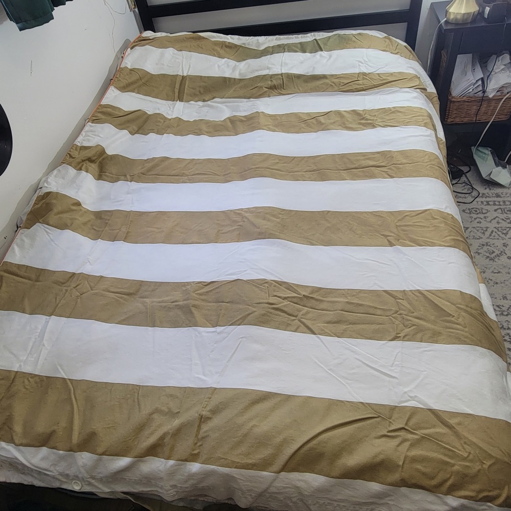 Serena‎ & Lily Green White Wide Stripe Duvet Cover Orange Piping Twin READ